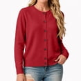 thumbnail image 2 of Rexolia Women’s Crewneck Button Front Cardigan Lightweight Knit Long Sleeve Casual Wine 2XL, 2 of 5