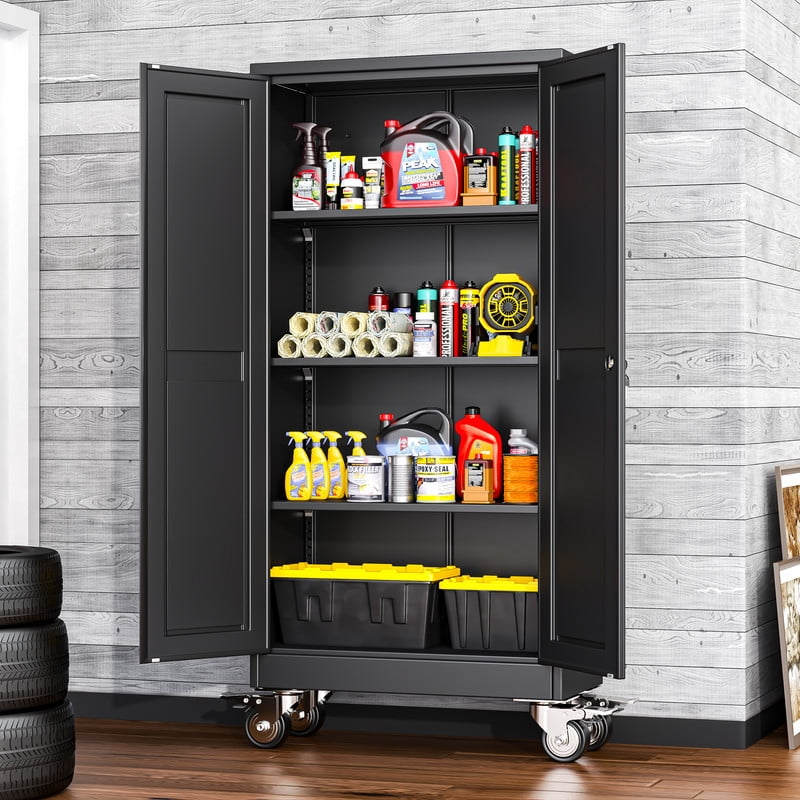 Erosoei 61"H Metal Garage Storage Cabinet with Wheels, Tool Storage Cabinet with 3 Adjustable Shelves