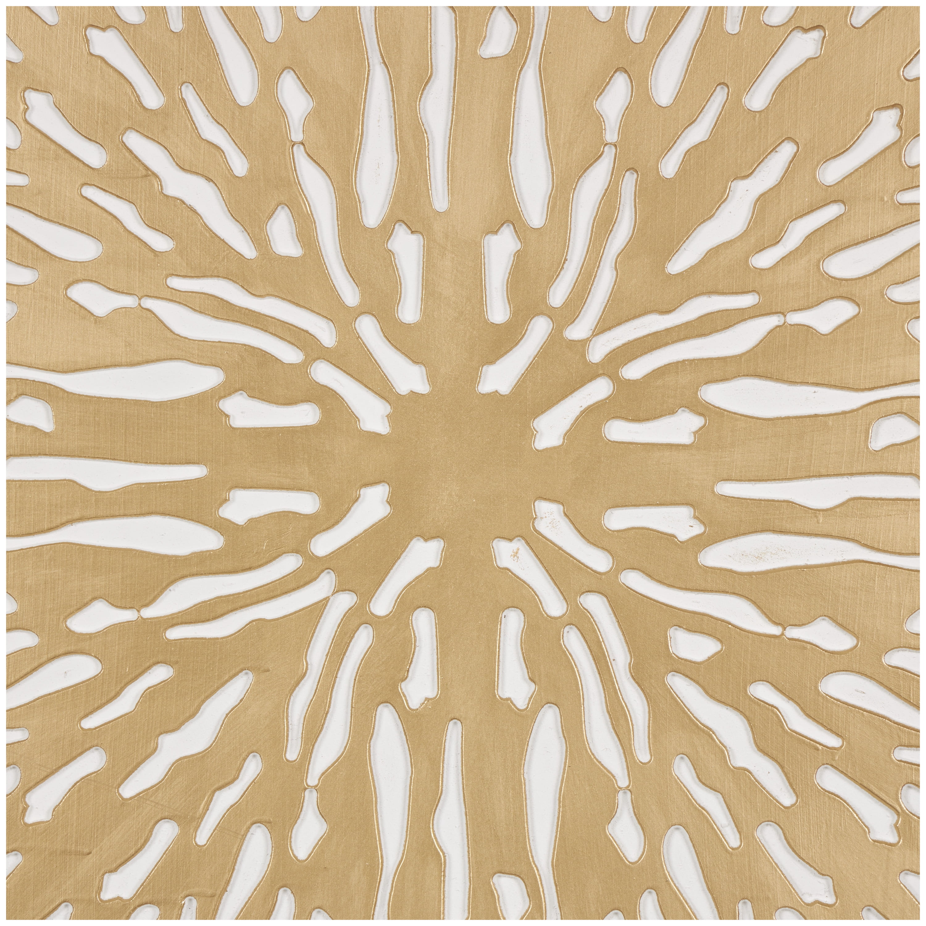 DecMode Gold Wooden Abstract Carved Starburst Wall Decor with White Backing