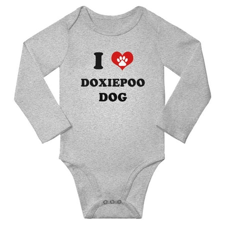 

I Heart Doxiepoo Dog Cute Baby Long Bodysuit Romper (Gray 3-6 Months)
