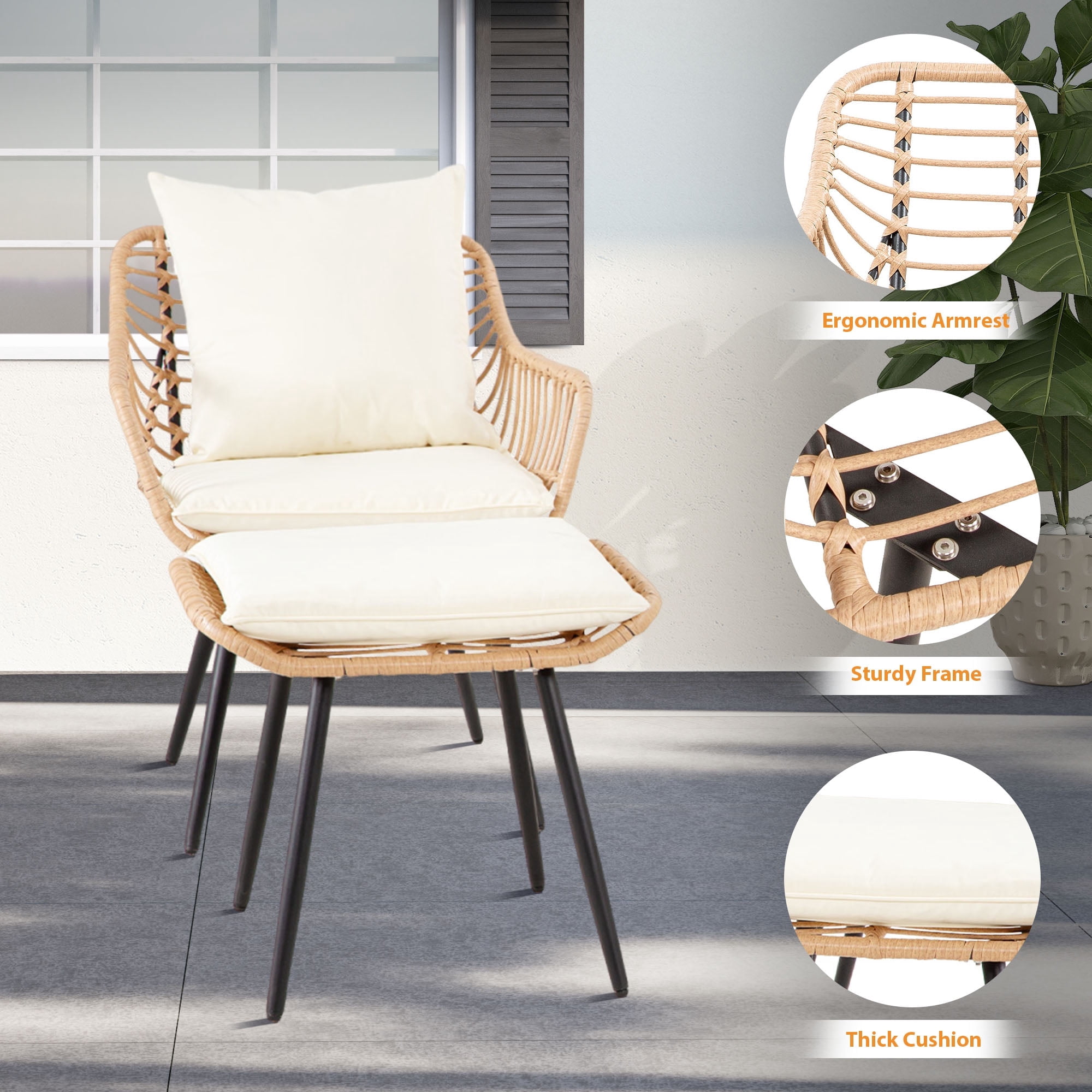 Ainfox 5 Pieces Patio Bistro Furniture Set on Sale,Outdoor Wicker Rattan Chat Conversation Set,Square Coffee Table,Yellow/Beige