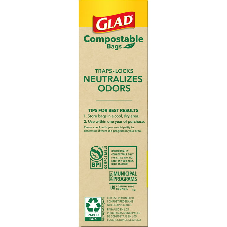 Buy Glad 100% Compostable OdorShield Quick-Tie Small Trash Bags, Lemon Scent,  2.6 Gallon, 20 Count Now! Only $