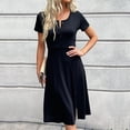 thumbnail image 4 of Black Dresses for Women Short Sleeve Button V Neck Midi Tshirts Dresses Loose Fit Side Slit Summer Dress for Casual Work, 4 of 7
