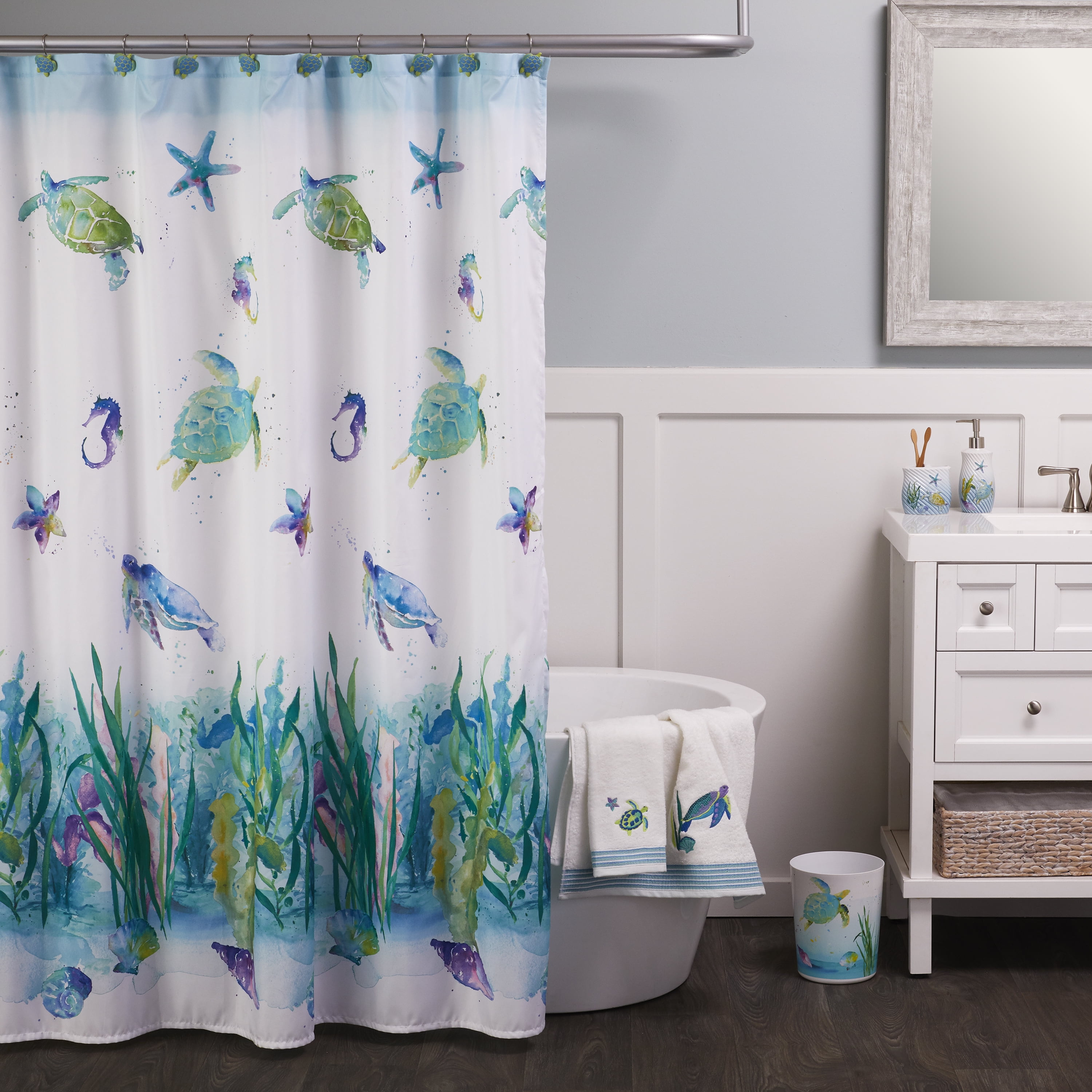 Mainstays Watercolor Ocean Fabric Shower Curtain - Walmart.com