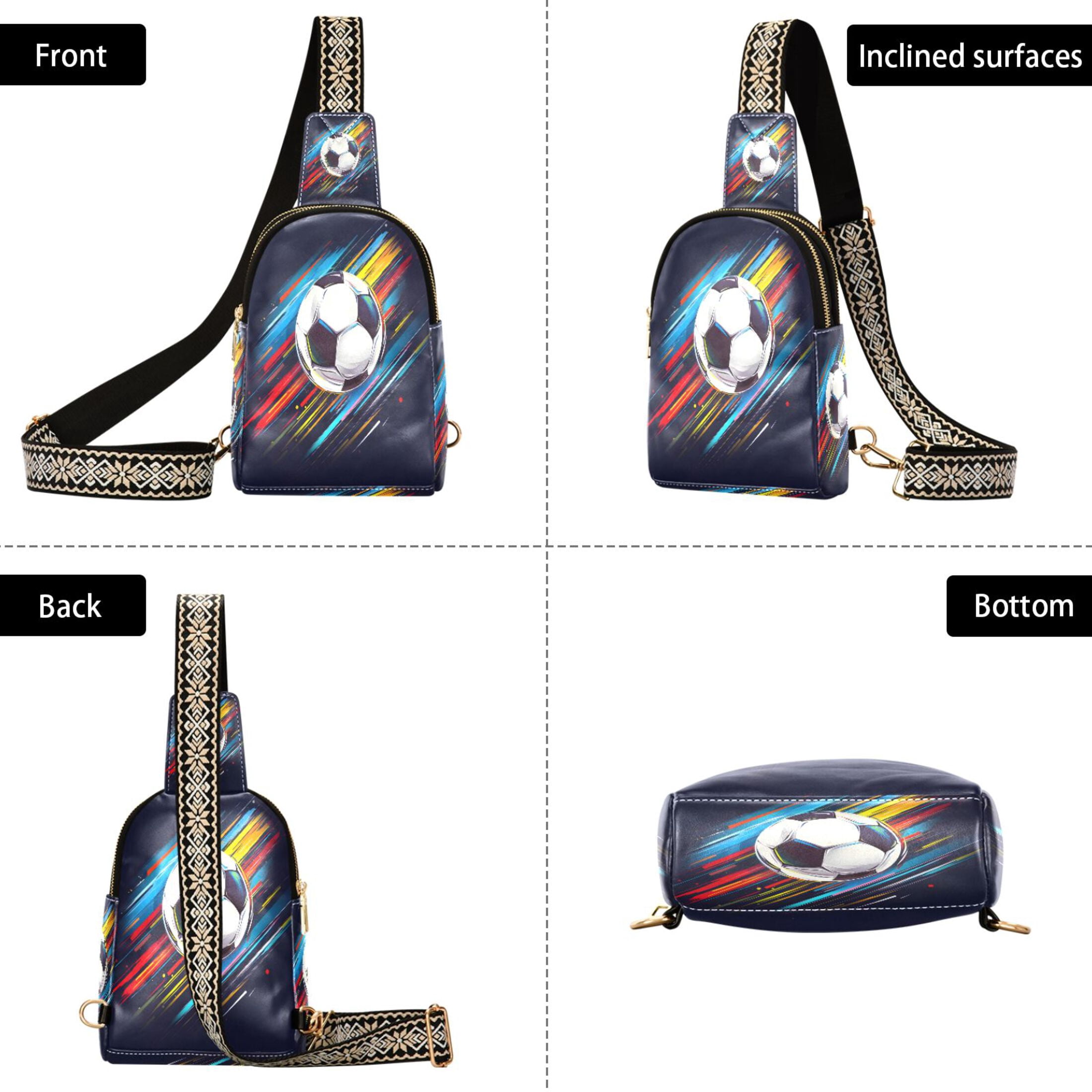 ALAZA Soccer Ball Art Sling Bag for Women Men Waterproof Crossbody Chest Bags