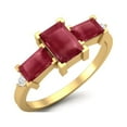 thumbnail image 2 of 6X4MM Octagon Ruby Glass Filled 925 Sterling Silver Gold Vermeil Three Stone Women Valentines Day Gifts Ring, 2 of 3