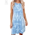 thumbnail image 4 of Gustave Women's Casual Tie Dye Short Dress Crewneck Sleeveless Midi Dresses Summer Loose T Shirt Tank Beach Sundress "Blue, XL", 4 of 10