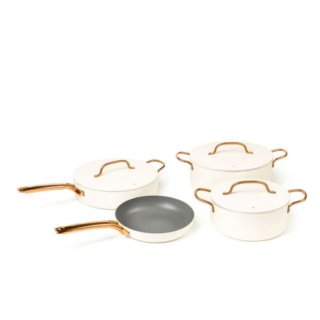 Cater Cookware Set, 7-Piece Induction Compatible Aluminum Cookware Set, Rose Gold Handles