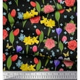 thumbnail image 2 of Soimoi Poly Georgette Fabric Daffodil,Tulip & Rose Floral Printed Fabric 1 Yard 52 Inch Wide, 2 of 3