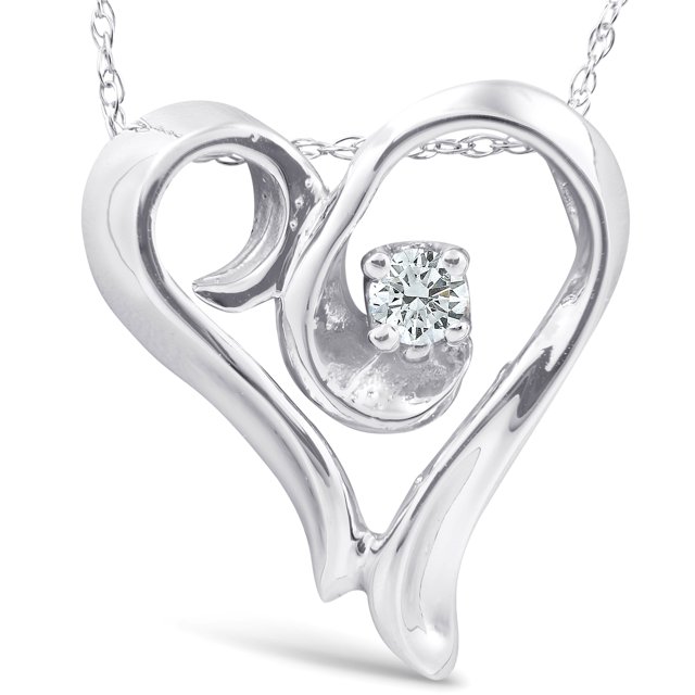 Solid White Gold Fancy Heart Shape Solitaire Diamond Pendant Necklace