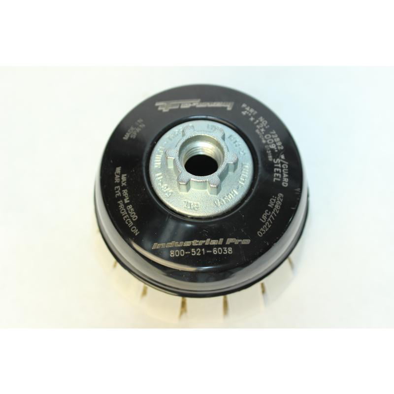 Forney 72892 Wire Cup Brush Cable Crimped Wire Industrial Pro 4 x .009 Wire with 5/8-11 & M14x2.0 Arbor & Protective Guard 
