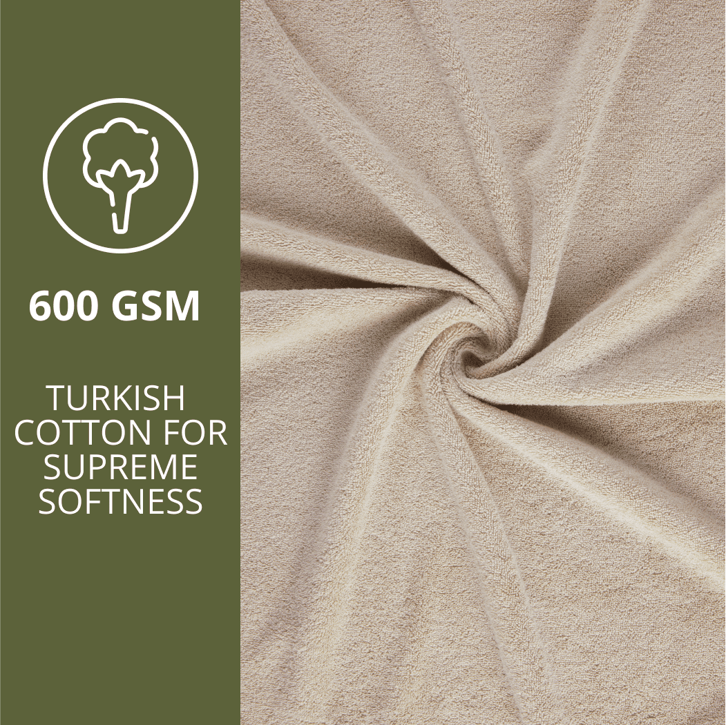 HOME ESSENTIALS 100% Cotton Luxury Turkish Wash Cloths and Bath Towels Set of 6, 600 GSM Lightweight Super Absorbent Travel Towels Pack, Quick Dry Towels for Spa, Hotel Bathroom Essentials, Beige