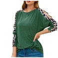 thumbnail image 2 of Abcnature Women Fashion O-Neck Leopard Print Long Sleeve T-Shirt Off Shoulder Sweater Plus Size Tops for Ladies Autumn Winter Casual Loose Tunic Blouse Green M, 2 of 3