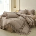 thumbnail image 3 of Khaki Ruffle Duvet Cover Set Queen Size Vintage Ruffled Fringe Comforter Cover Solid Color Princess Bed Set for Girls Farmhouse Rustic Bedding Soft Microfiber,Zipper Closure,No Comforter, 3 of 14