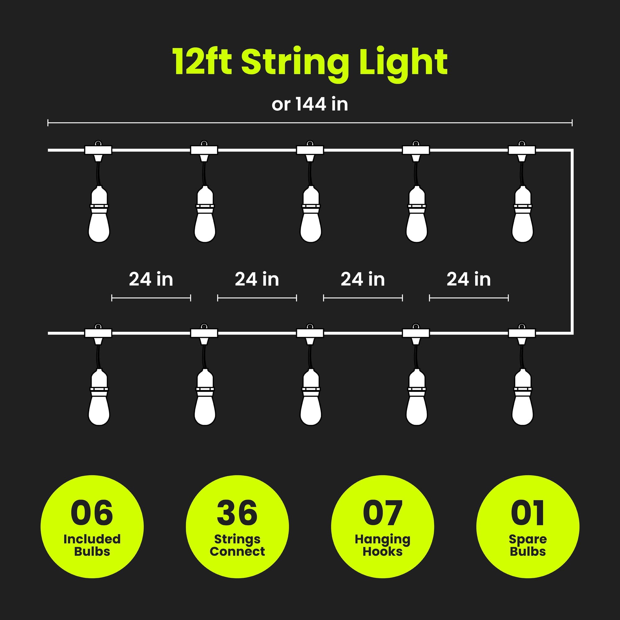 Feit Electric 9037967 LED Flame Bulb String Lights Amber - 6 Lights