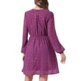 thumbnail image 3 of Vestido de fiesta de mujer Inspire Chic con escote en V, mangas largas, falda acampanada, talla XS, color púrpura ciruela, 3 of 5