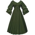 thumbnail image 4 of Vestido de Manga Corta para las Mujeres Color Sólido Estilo Retro Muñeca Cuello Cintura Alta Maxi Largo, Malla para la Noche Y la Fiesta, 4 of 7