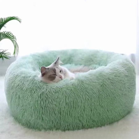 1PC comfortable striped plush pet bed suitable for cats and dogs warm deep sleep round nest filling gray soft indoor