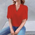 thumbnail image 2 of Timegard Summer Tops for Women Petal Short Sleeve Stand Collar V Neck Blouse Business Casual Flowy Tops, 2 of 7