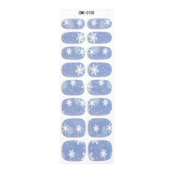 Mozhitti Semi Cured Gel Nail Strips (Blue Glitter) Christmas Snowflake 20 Pcs Gel Nail Stickers Salon Quality Long Lasting