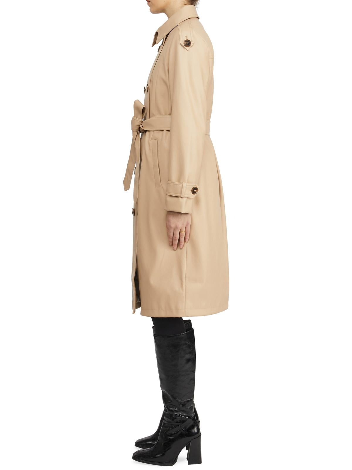 Badgley Mischka Women's Vegan Leather Mid-Length Double Breasted Trench  Coat