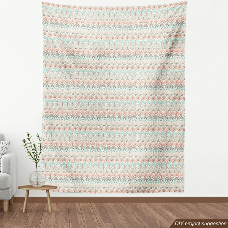 Boho Fabric by The Yard, Pastel Colored Geometrical Shapes Art Print Peruvian Folkloric Retro, Upholstery Fabric for Dining Chairs Home Decor Accents