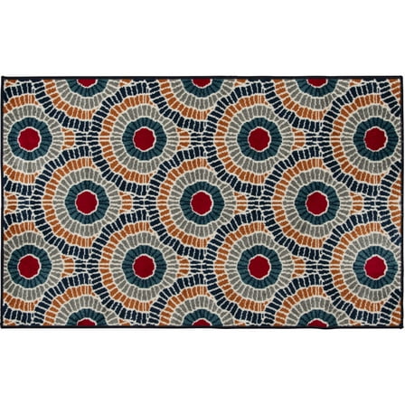 Loomaknoti Terrace Tropic Ferley 2' x 3' Abstract Indoor/Outdoor Runner Rug , Blue/Red