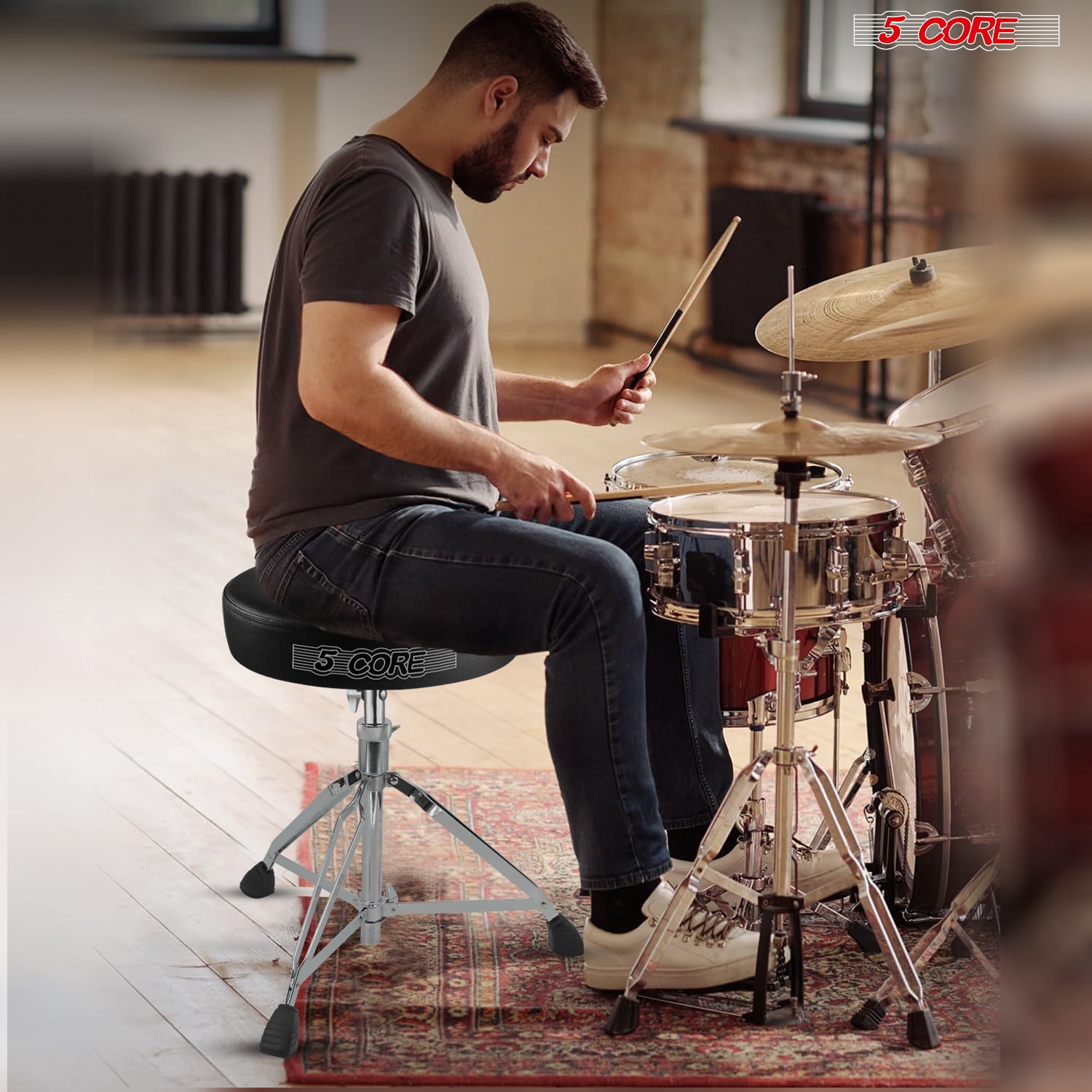 CHROME 2020 PRO Universal Drum Chair Round Padded Seat Throne Stool Stand