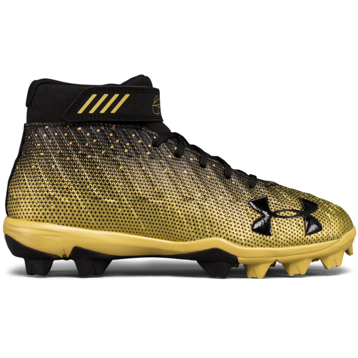 gold and black baseball cleats