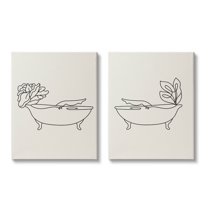 Floral Bathtub Relaxing Doodle Botanical & Floral Graphic Art Gallery Wrapped Canvas Print Wall Art, Set of 2