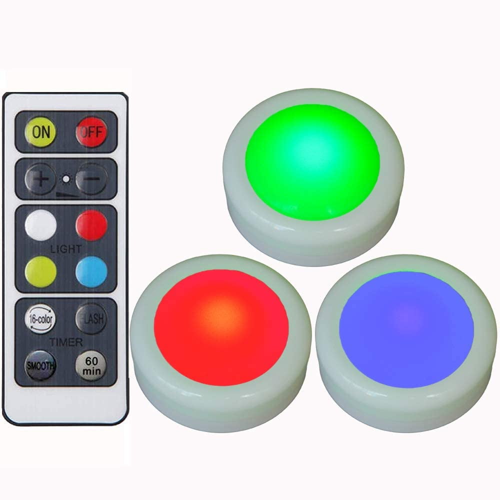 LED Color Changing pumpkin Lights with Remote Timer, Colored Puck Light