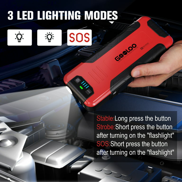 Gooloo Car Battery Jump Starter,4500A Peak Jump Starter with USB Quick Charge (FOR 10L Gas or Up to 8L Diesel),GE4500 12V Jumper Pack with LED Light