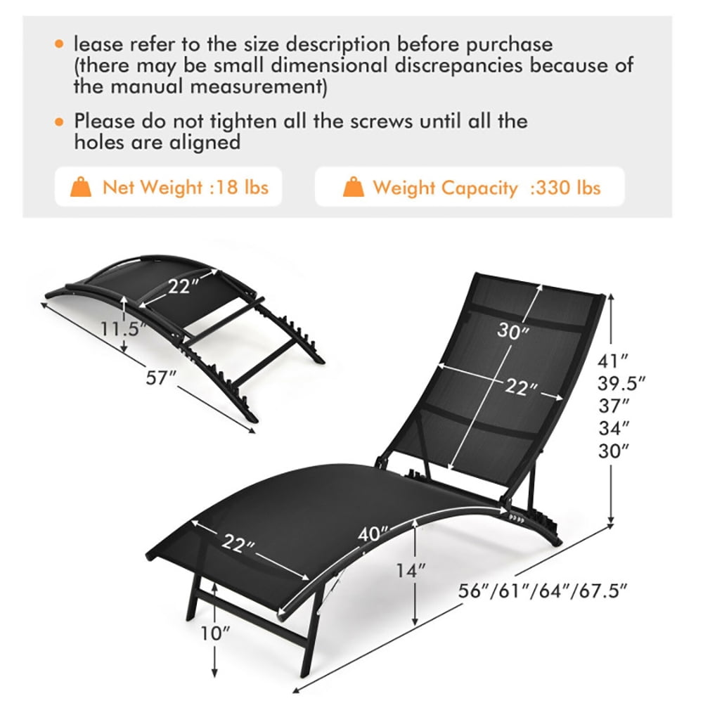 Aimee Lii 2 Pieces Patio Folding and Stackable Chaise Lounge Chair with 5-Position Adjustment, Patio Loungers, Black Aimee Lii 2 Pieces Patio Folding and Stackable Chaise Lounge Chair with 5-Position Adjustment, Patio Loungers, Black
