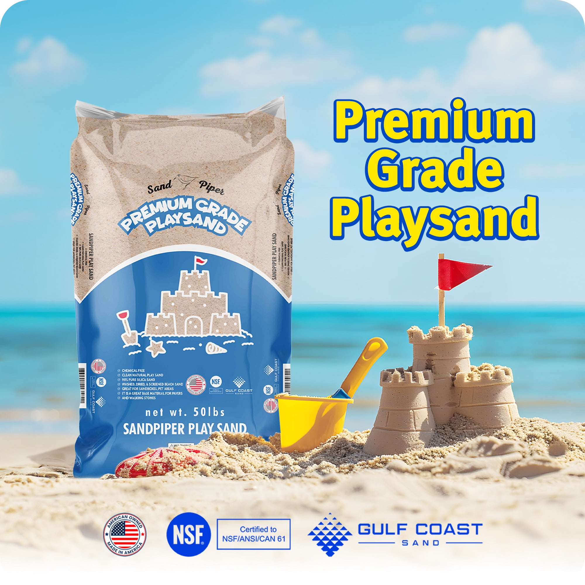Sandpiper Multiuse Play Sand for Kids, Indoor Outdoor Silica Sand for Sandbox, 50 Lb Bag