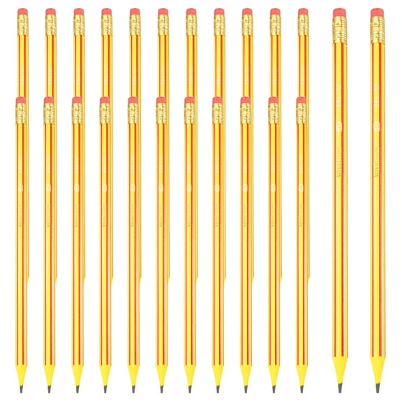 Uxcell Round Pencils, 24 Pcs HB Graphite Pencil with Eraser, Yellow Red