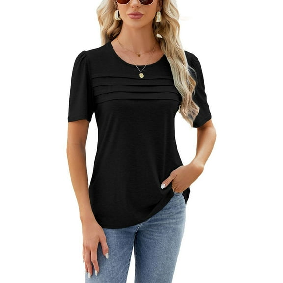 SWSMCLT Women's Soft Shirt Summer Top Thin Cool Spring T Shirt Fashion Loose Fall Short Sleeve Lightweight Black Large