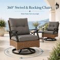 thumbnail image 5 of 3 Pcs Patio Furniture Set Clearance, Outdoor Chair Set of 2 with 2-Tier Table, Front Porch Rattan Wicker Bistro Set Cushioned, Heavy-duty Steel 360°Swivel  Balcony Conversation Set, 5 of 10