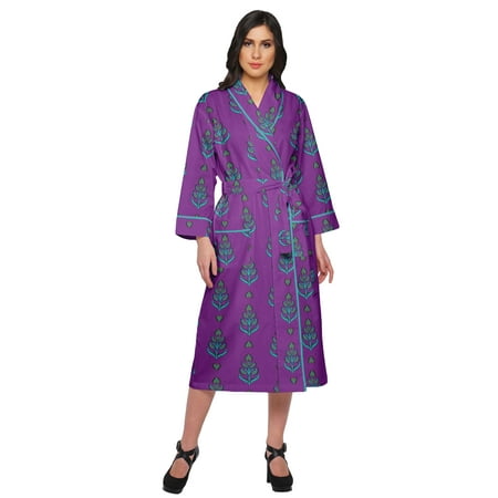 

Moomaya Cotton Robe Women Long Printed Cotton Crossover Summer Bathrobes