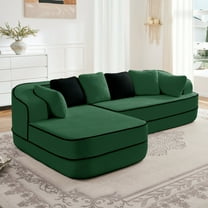 SOULART 105.9" Cloud Couch, Green Teddy Fabric L-Shaped Sectional Sofa for Living Room, No Assembly Fluffy Comfy Chaise Lounge with Contrast Color Design