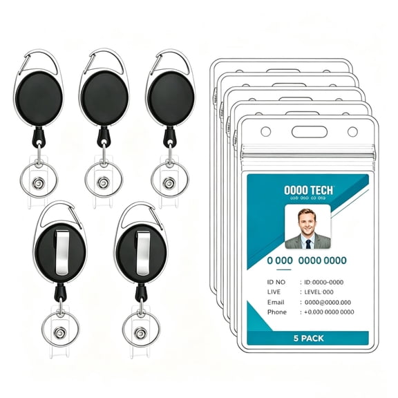 5 Pack ID Badge Holder With Clip Badge Reels Retractable, Retractable Badge Holders for Teachers, Students, Office Workers