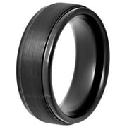Brilliance Fine Jewelry Men's Black Tungsten Step Edge Satin Comfort Fit 8MM Wedding Band - Mens Ring