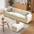 thumbnail image 2 of Asofer 110.2" L Shaped Sofa Couch, Modular Comfy Chenille Deep Seat Sofa with Movable Ottoman for Living Room, Apartment, Beige, 2 of 12