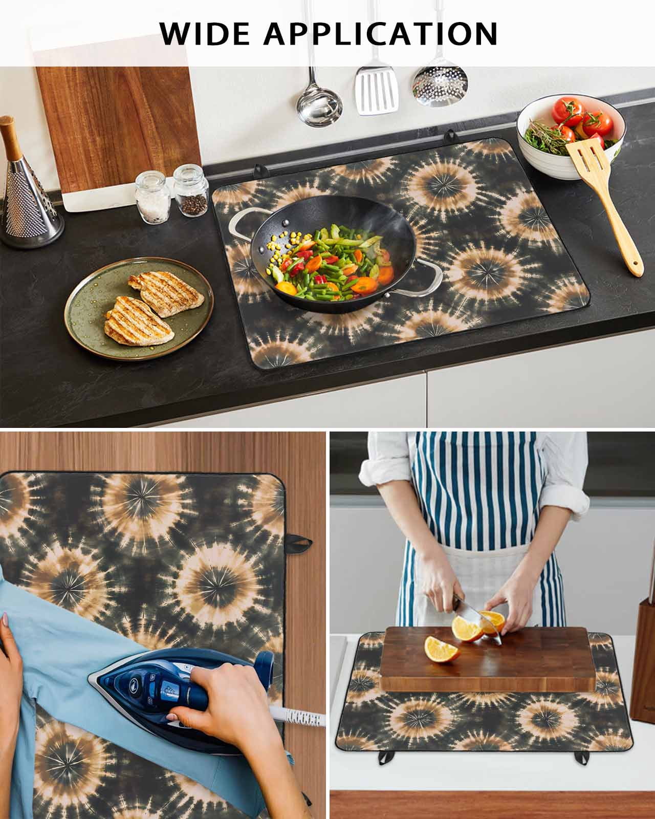nqOlkjepod Large Induction Cooktop Protector Mat 24"x21", Brown Black Stove Top Covers for Electric Stove, Watercolor Abstract Art Ethnic Decorative Stove Burner Cover Mats, Glass Top Stove Cover