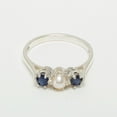 thumbnail image 2 of LBG 9k White Gold Cultured Pearl & Sapphire Womens Anniversary Ring - Size 6.5, 2 of 6