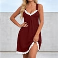 thumbnail image 5 of YSUEJPF Womens Lace Trim Nightgown with Built in Bra V Neck Short House Dress Sleeveless Chemise Sleepwear, 5 of 9