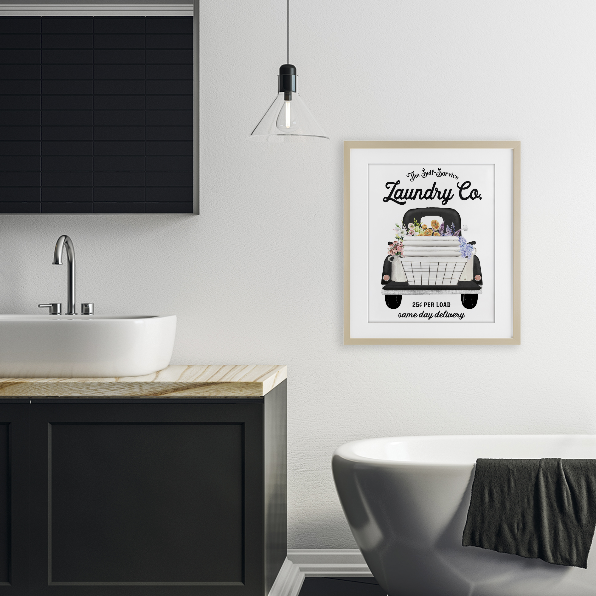 Laundry Service Truck Birch Framed Print Under Glass, design by Lettered and Lined