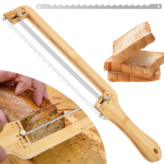 Adjustable Bread Knife Manual Bow Sourdough Bread Slicer with Serrated Stainless Blade for Home Kitchen Bagels