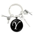 thumbnail image 1 of Llavero colgante de herramientas de peluquería, A-Z de cabujón de cúpula de vidrio de 25mm, 26 letras, llavero de secador de pelo, joyería para regalo de barbero, 1 of 4