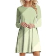thumbnail image 1 of Robes d'Automne pour Femmes Col Rond Bloc de Couleur Robe à Manches Longues Décontractée Ample Tunique Évasée Mini Robes, 1 of 5
