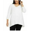 JM Collection Women's Plus Size Studded Mixed-Media Top White Size 1X